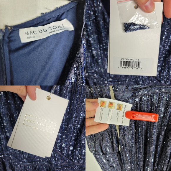 Mac Duggal size 14 Beaded Lace Longsleeve Wrap Over Midnight Navy 93679D dress - Picture 3 of 16